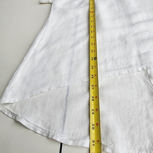 TERZO MILLENNIO 100% Linen Button Back Hi Low Coastal Top Made In ITALY White S - Picture 9 of 13